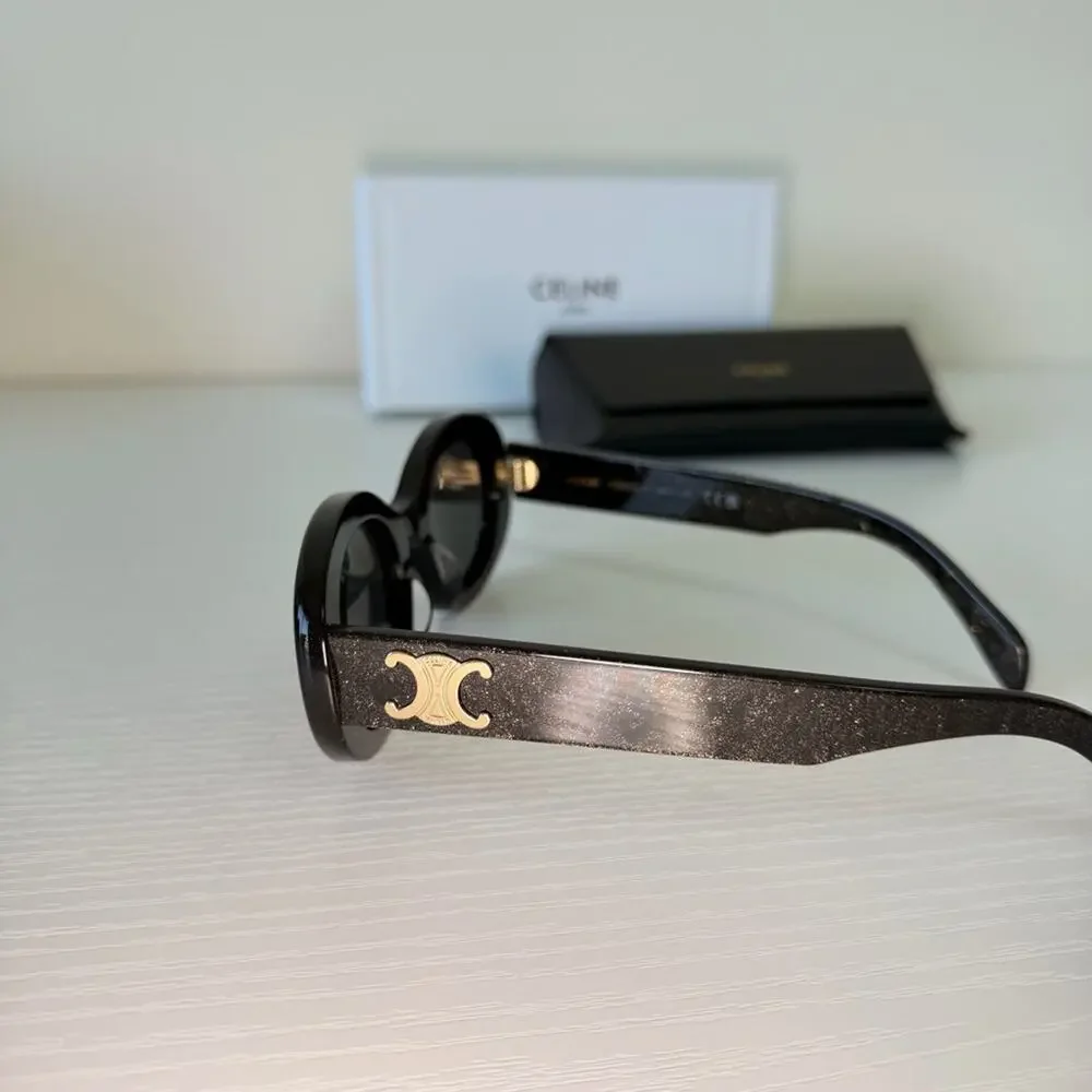 New! Celine Black Glitter Triomphe Sunglasses, CL40194U 03A, Authentic